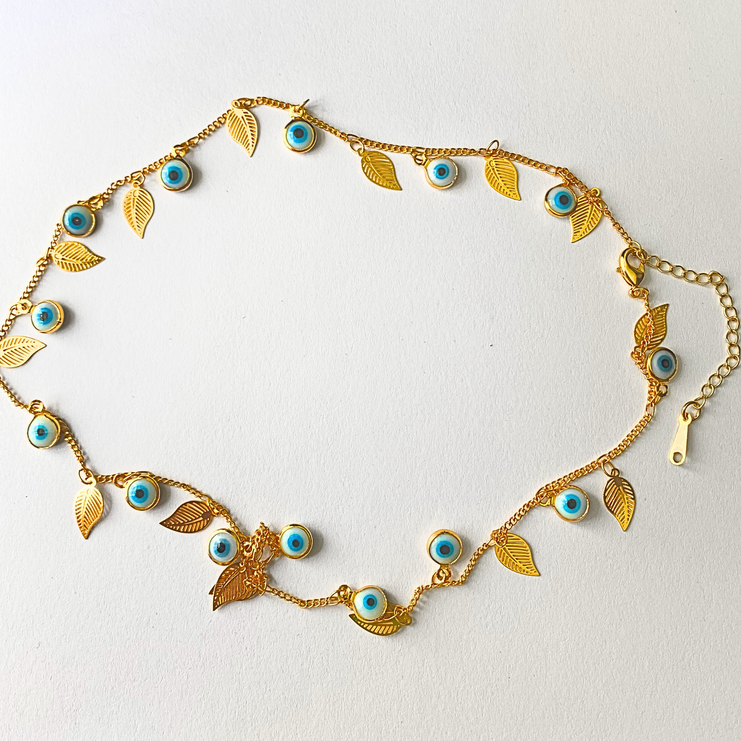 Evil Eye & Leaf Charm Necklace