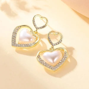 Dual Heart Pearl Earring