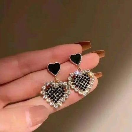 Black Heart Crystal Earrings