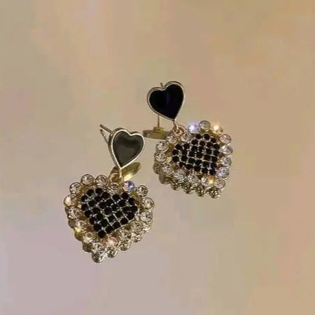 Black Heart Crystal Earrings