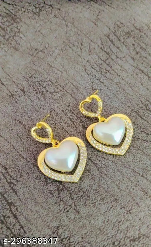 Dual Heart Pearl Earring