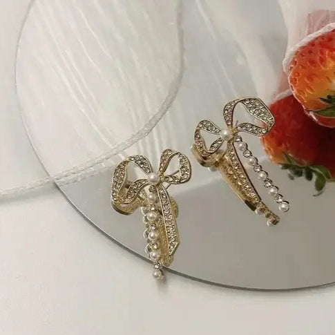 Stud Bow Long Pearl Earring