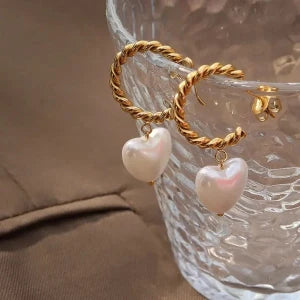 Gold Hoop Heart Drop Earrings