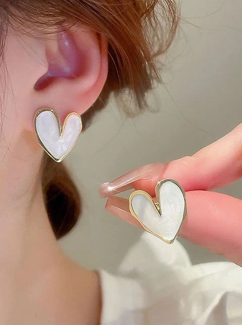 White Heart Earring