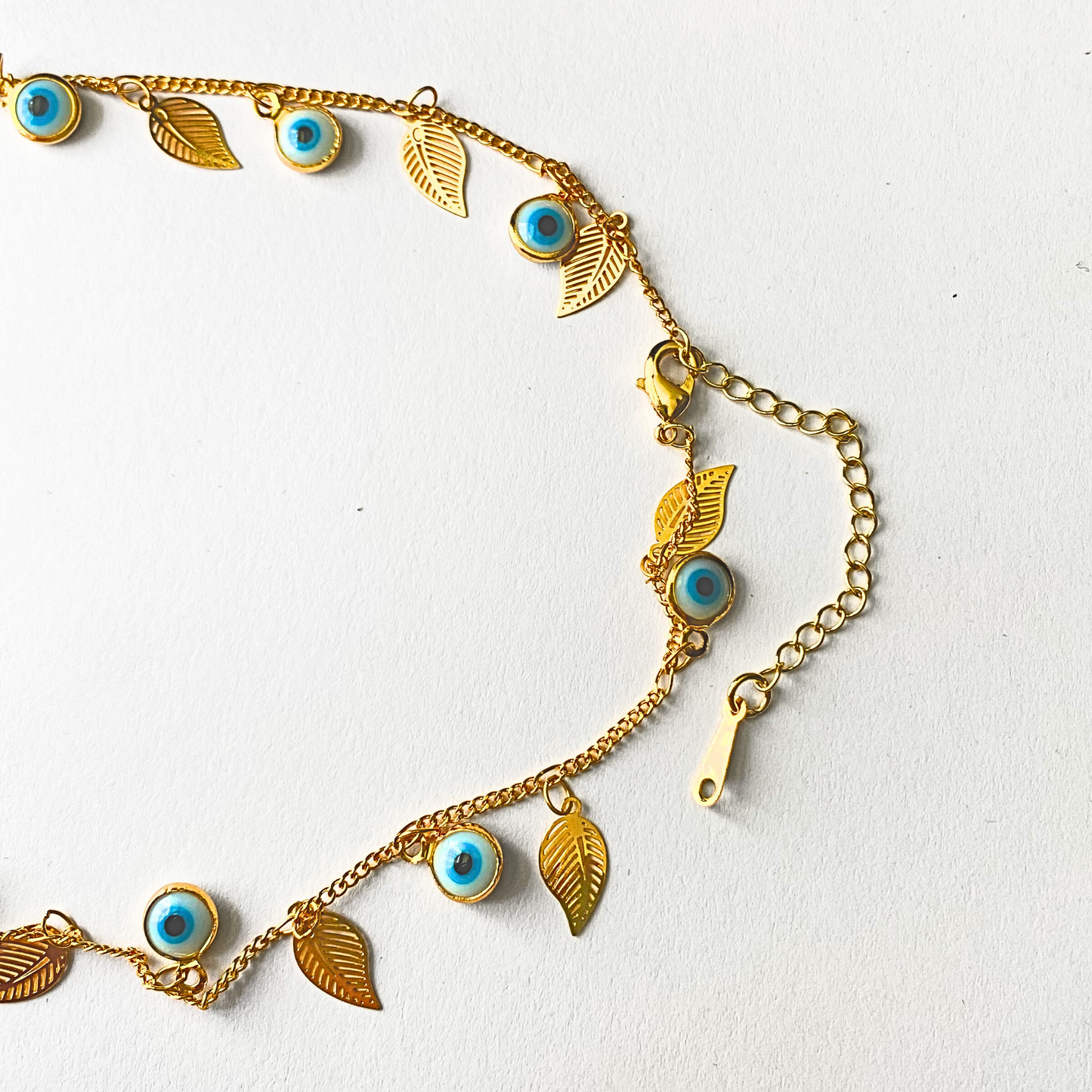 Evil Eye & Leaf Charm Necklace