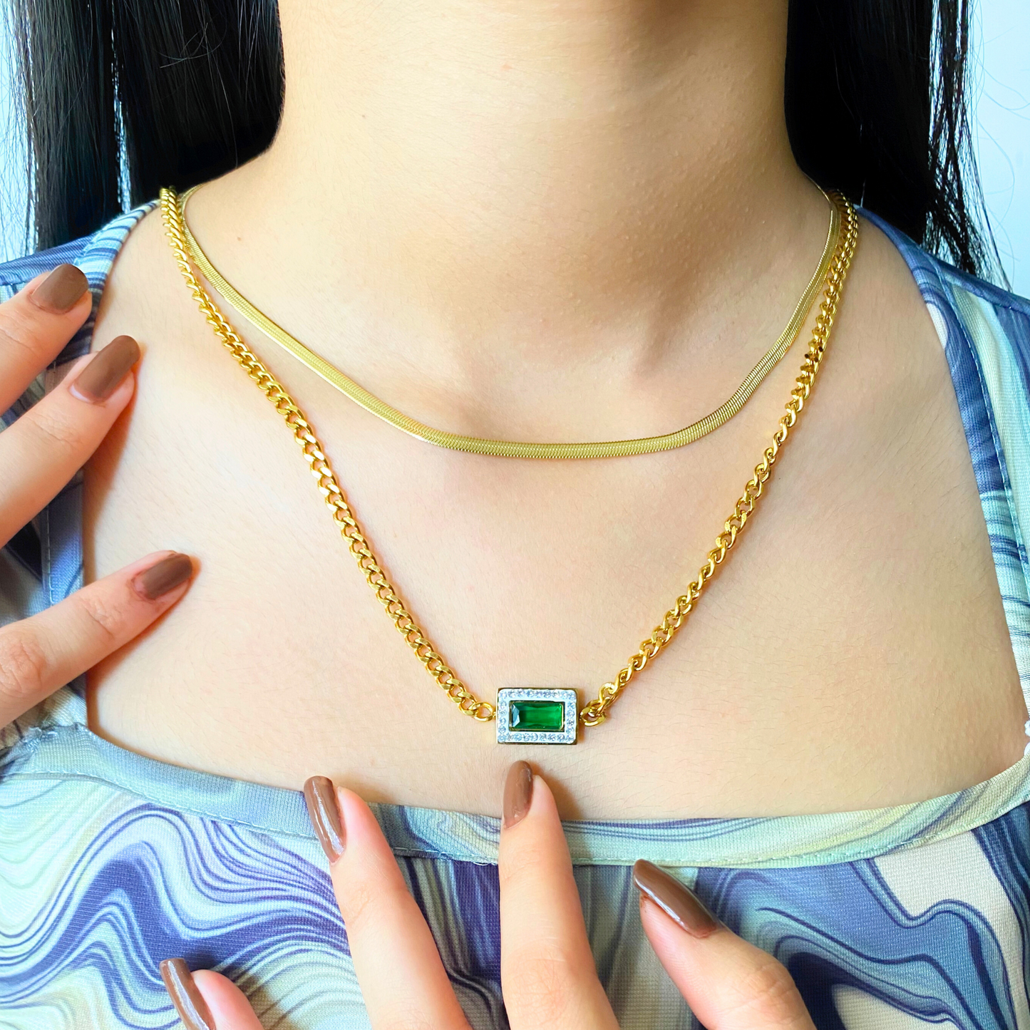 Emerald Charm Chain Necklace