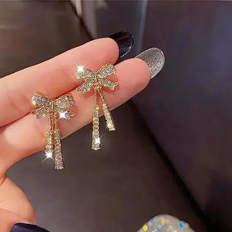 Bow long Drop Pearl Earring