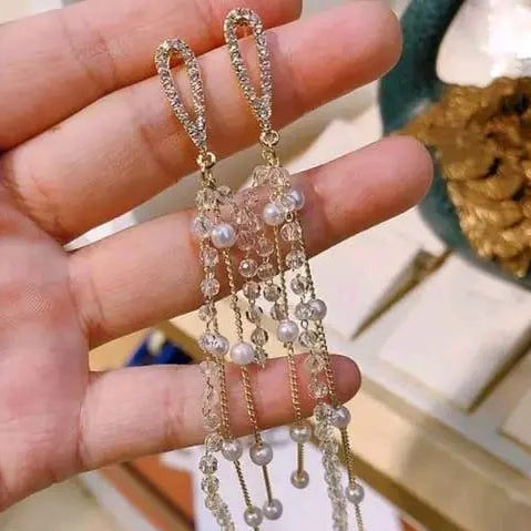 Tear Drop Pearl Long Earrings