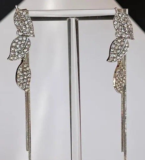 Silver Leaf Dangle Drop Earrings