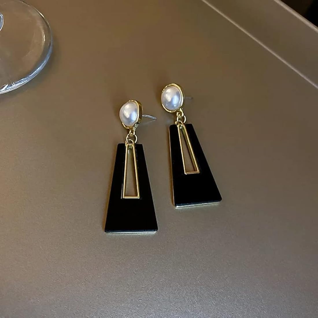 Gold Plated Black Drop Earrings