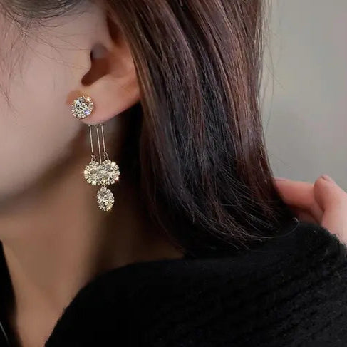Shiny Three Diamond Drop Earrings