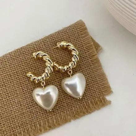 Gold Hoop Heart Drop Earrings