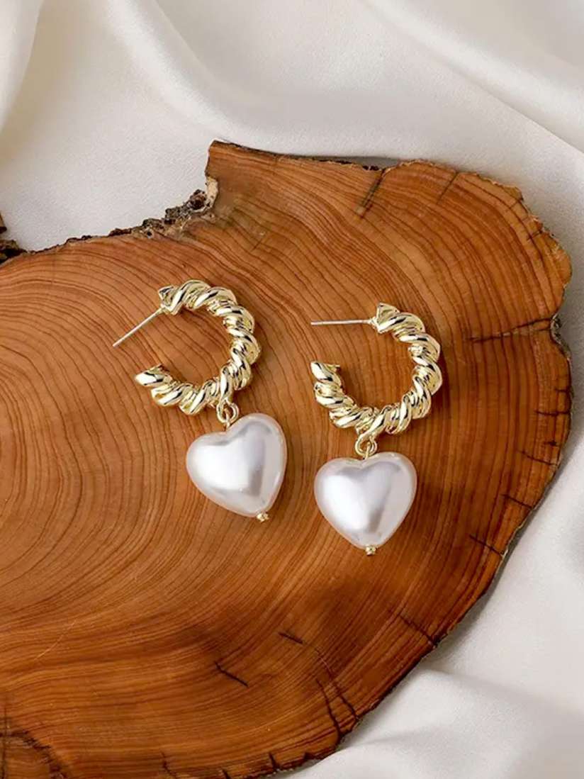Gold Hoop Heart Drop Earrings