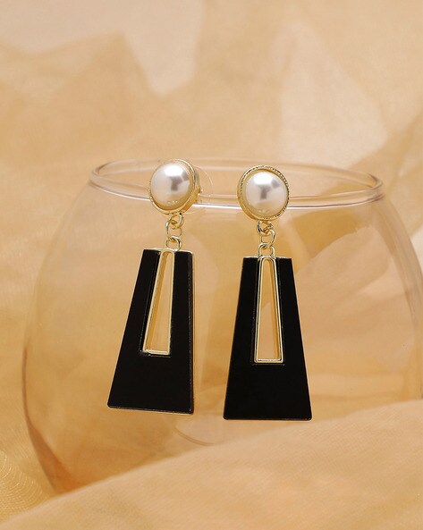 Gold Plated Black Drop Earrings