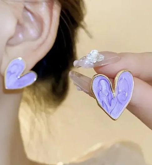 Cute Purple Heart Earrings