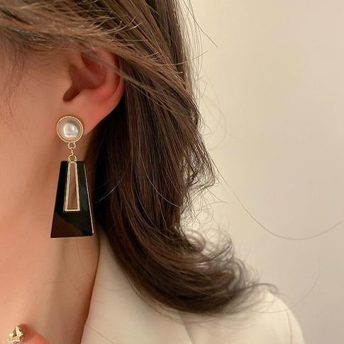 Gold Plated Black Drop Earrings