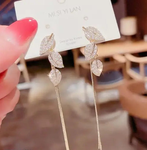 Silver Leaf Dangle Drop Earrings