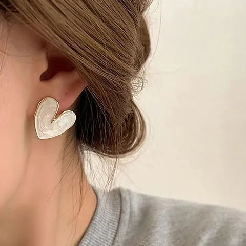 White Heart Earring