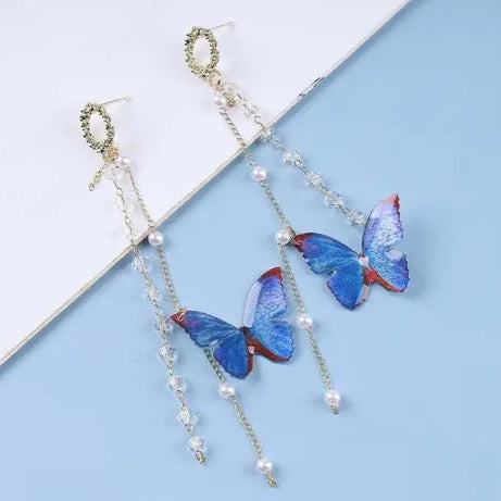Blue Butterfly Long Earrings